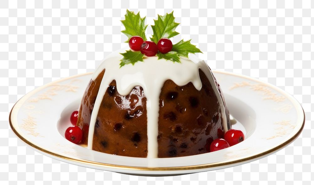 PNG Christmas pudding chocolate dessert plate. AI generated Image by rawpixel.
