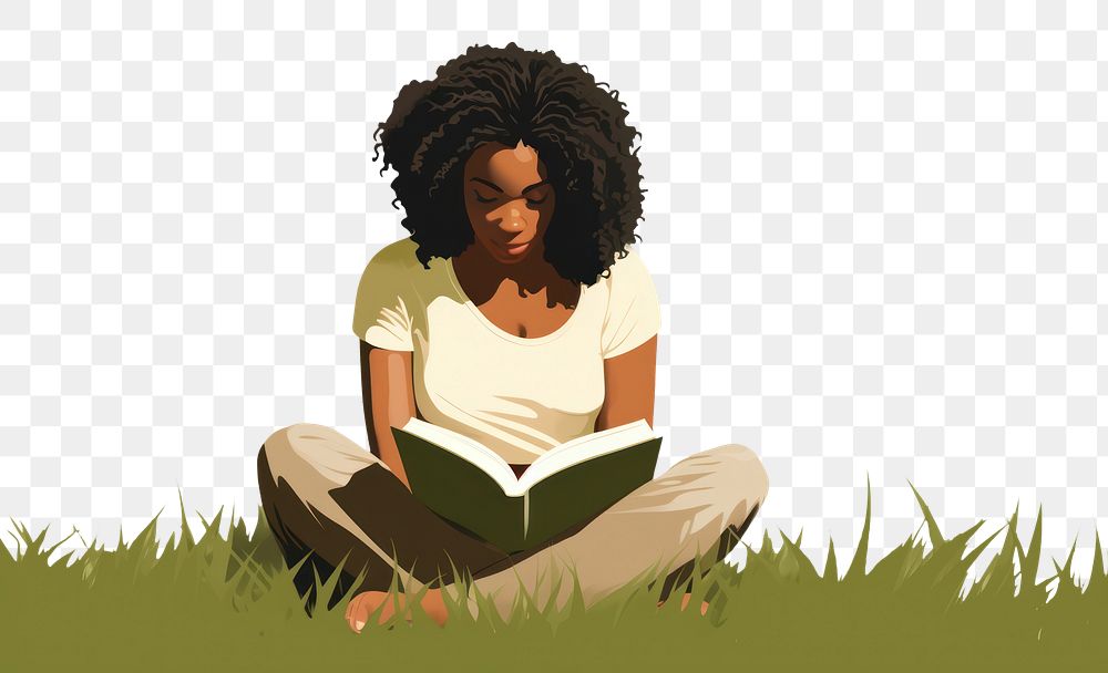 PNG Reading sitting grass adult. AI generated Image by rawpixel.
