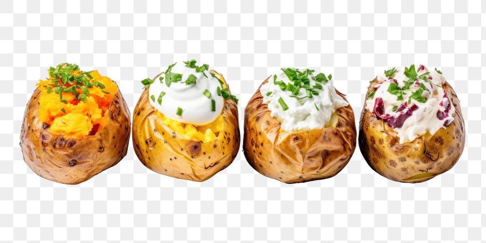 PNG Baked potatoes vegetable food white background. AI generated Image by rawpixel.