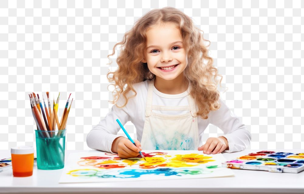PNG Joyful little girl art student brush paint child. AI generated Image by rawpixel.