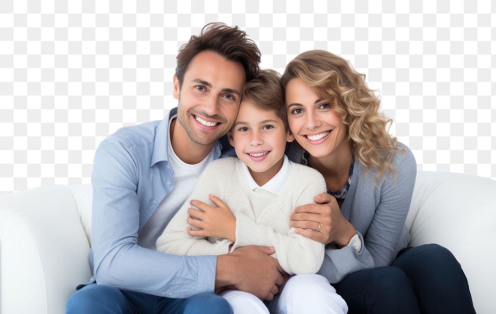 PNG Smiling woman hugging family furniture adult sofa. 