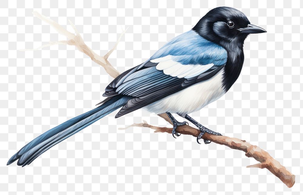 PNG Magpie bird animal magpie white background. AI generated Image by rawpixel.