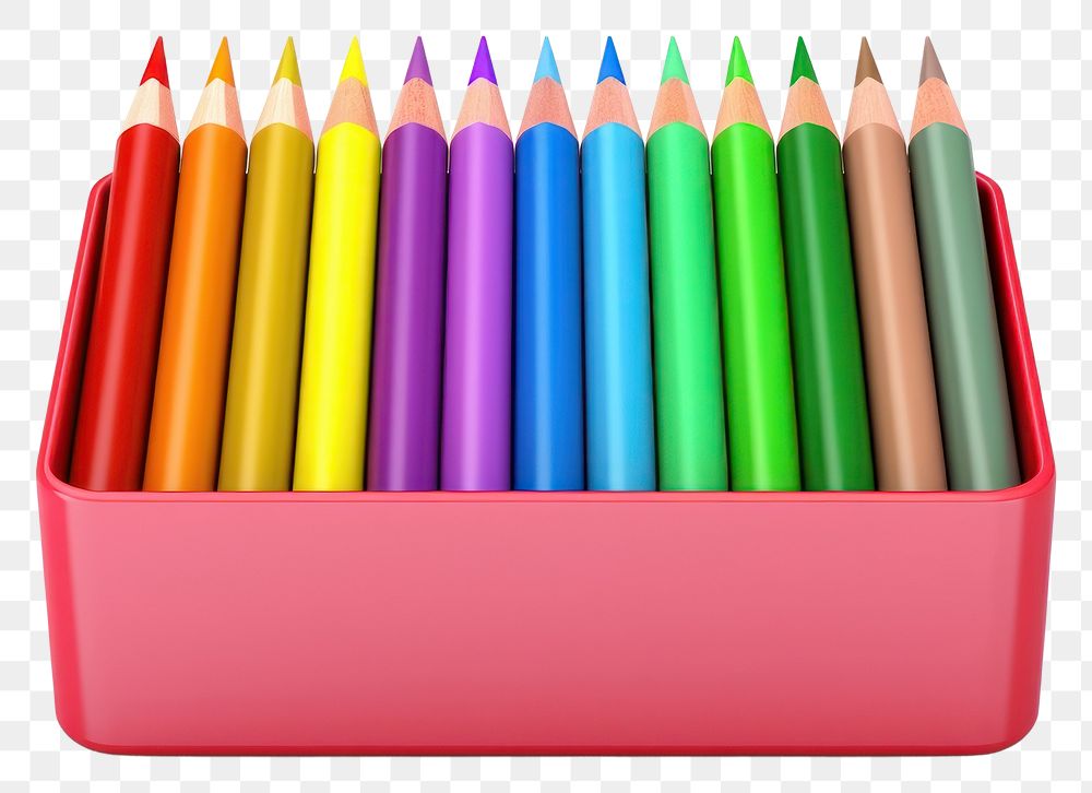 PNG  Color pencil box white background arrangement creativity. AI generated Image by rawpixel.