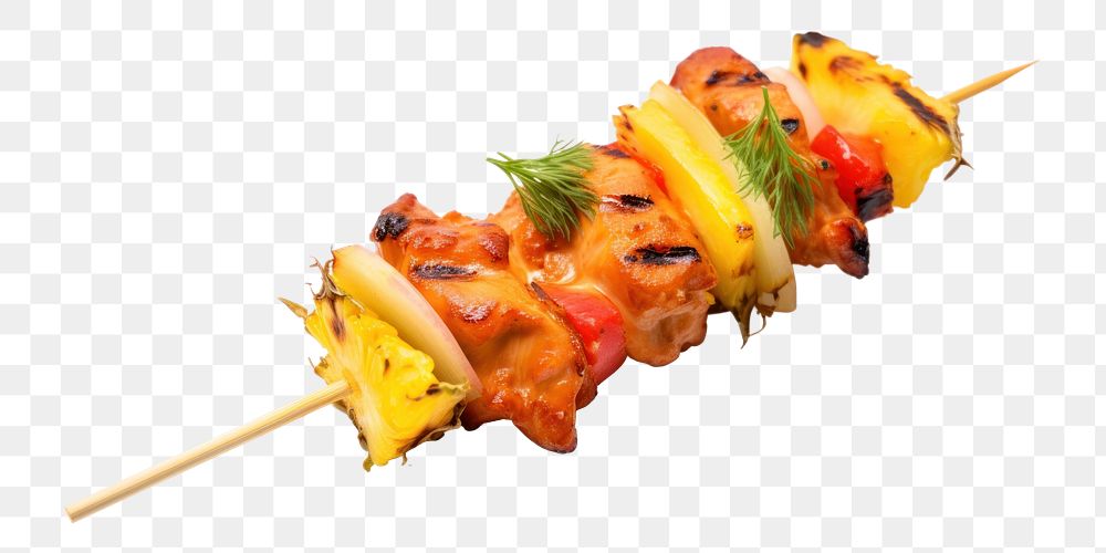 PNG  Chicken barbeque skewer vegetable seafood white background. AI generated Image by rawpixel.