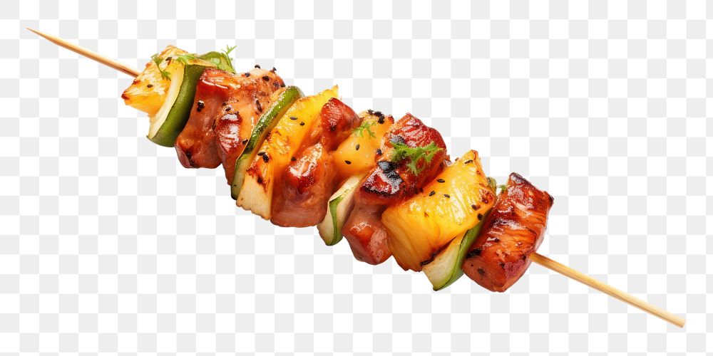 PNG  Pork barbeque skewer vegetable food white background. AI generated Image by rawpixel.