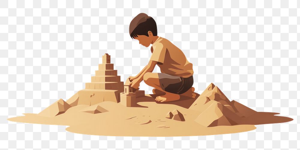 PNG Sand sandcastle creativity crouching. AI generated Image by rawpixel.