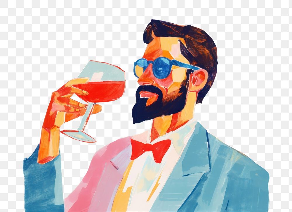PNG Drinking painting glass adult. AI generated Image by rawpixel.