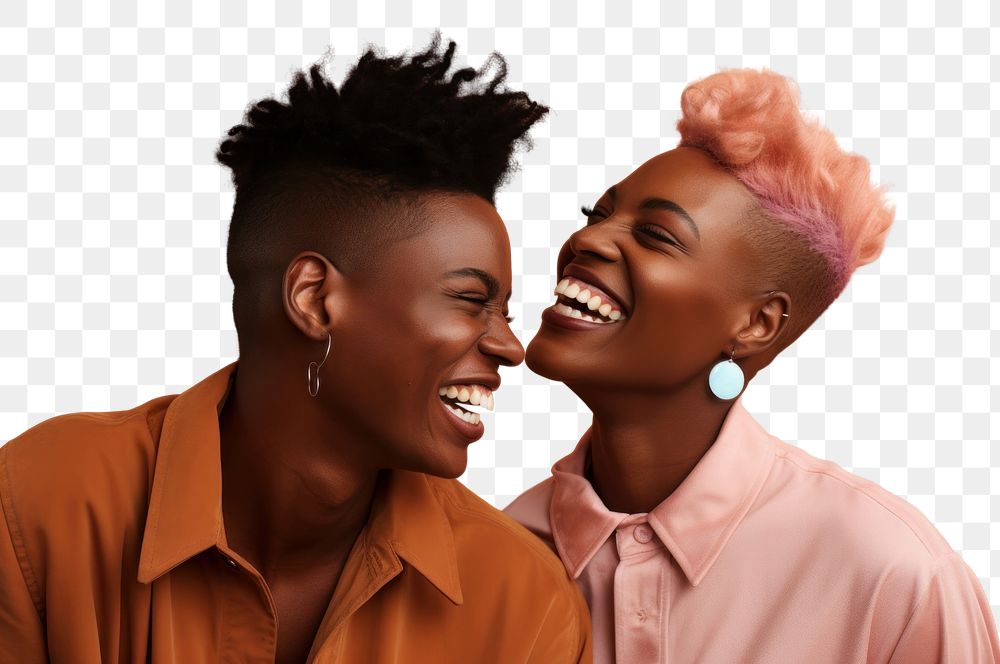 PNG Black gay couple laughing adult happy. AI generated Image by rawpixel.