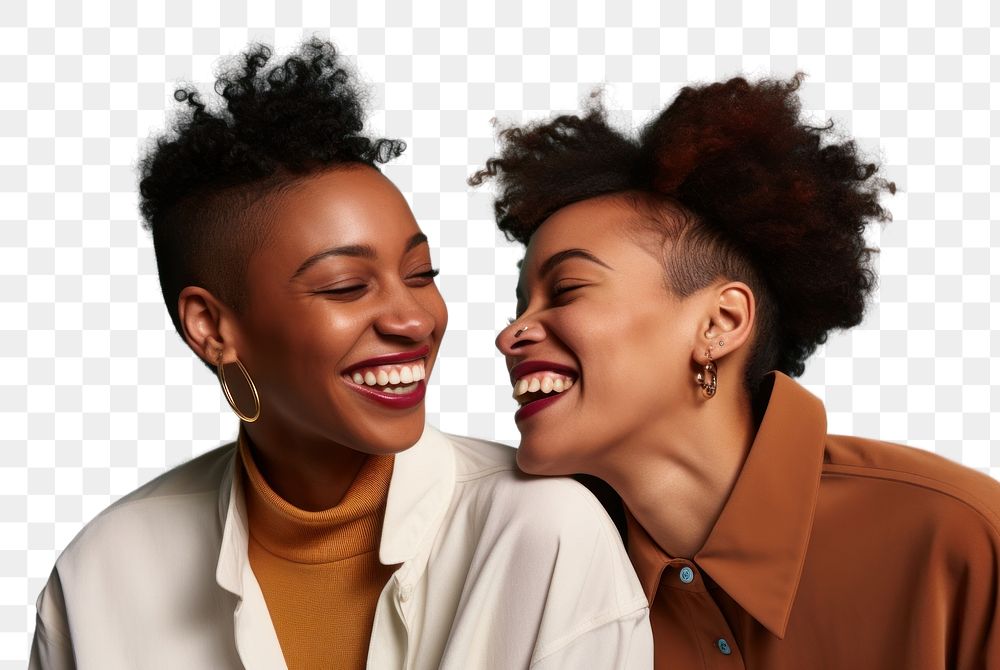 PNG Black lesbian couple laughing smile adult. 