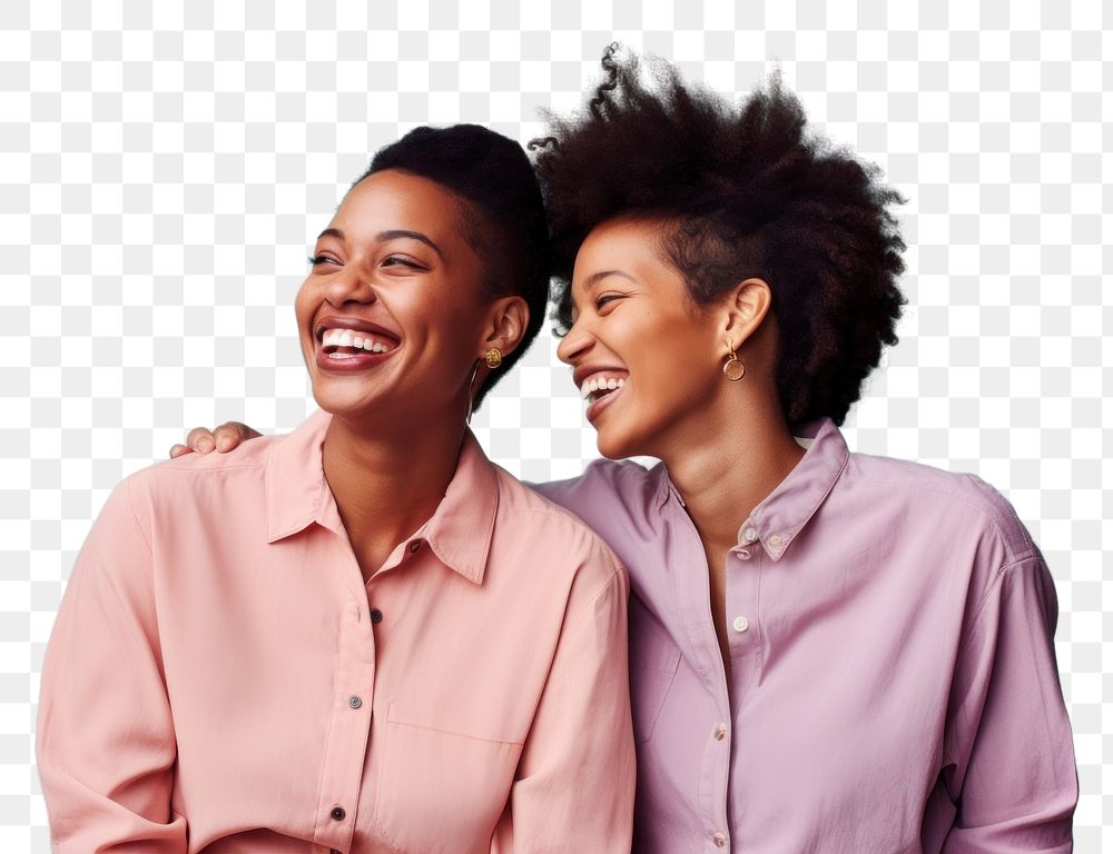 PNG Black lesbian couple laughing adult happy. AI generated Image by rawpixel.
