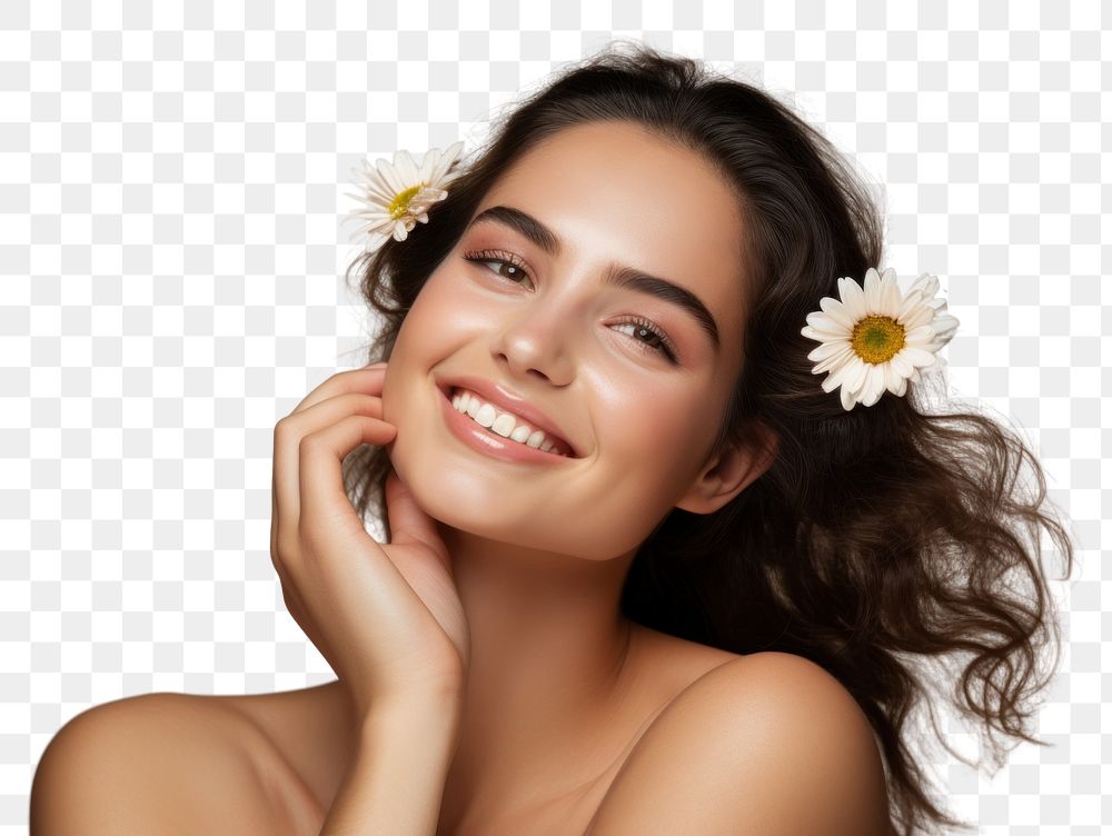 PNG Portrait flower adult smile. AI generated Image by rawpixel.