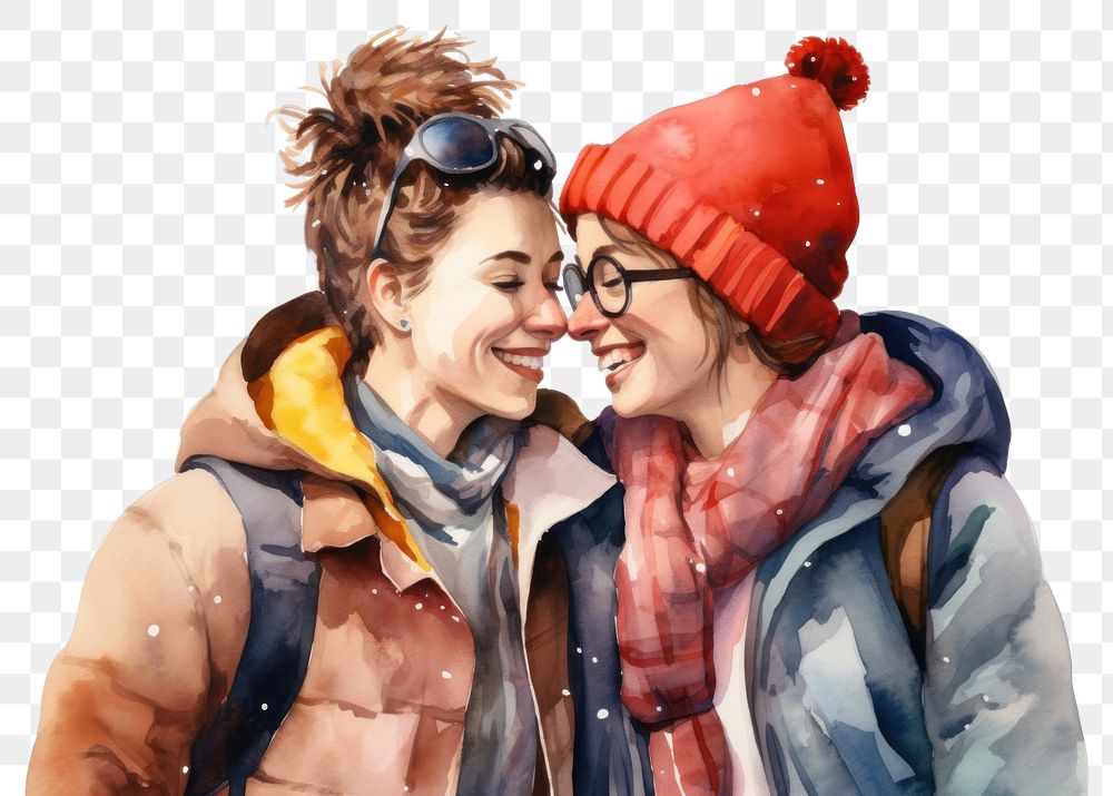 PNG Happy lesbian couple portrait glasses jacket. AI generated Image by rawpixel.