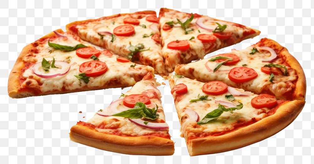 PNG Margarita pizza slices food white background mozzarella. 