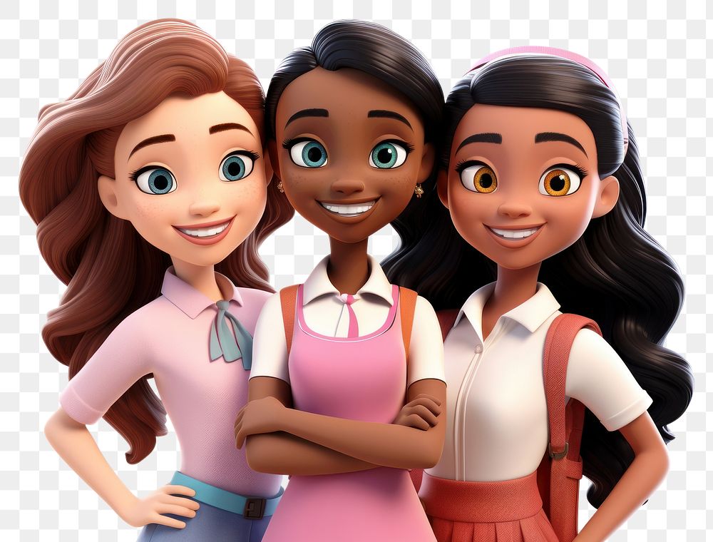 PNG  Multiracial happy schoolgirls portrait cartoon adult. AI generated Image by rawpixel.