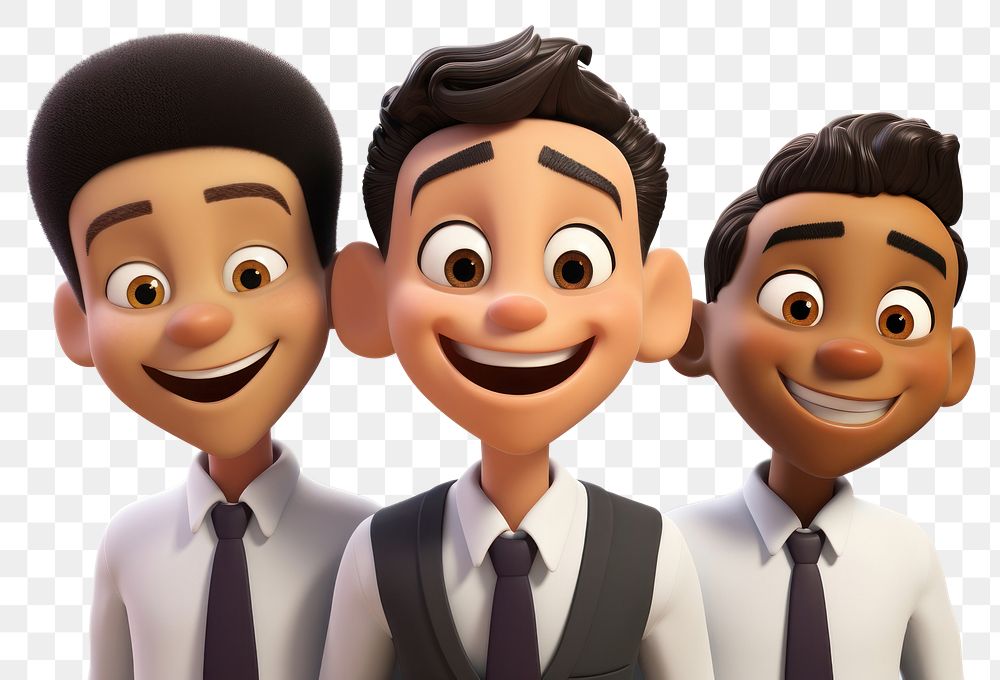 PNG  Multiracial happy schoolboys cartoon portrait white background. AI generated Image by rawpixel.
