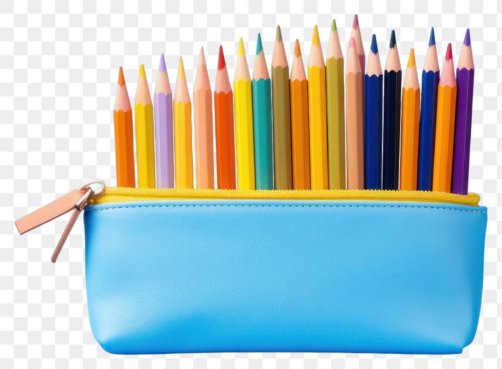 PNG Yellow pencil case blue blue background colored pencil. 