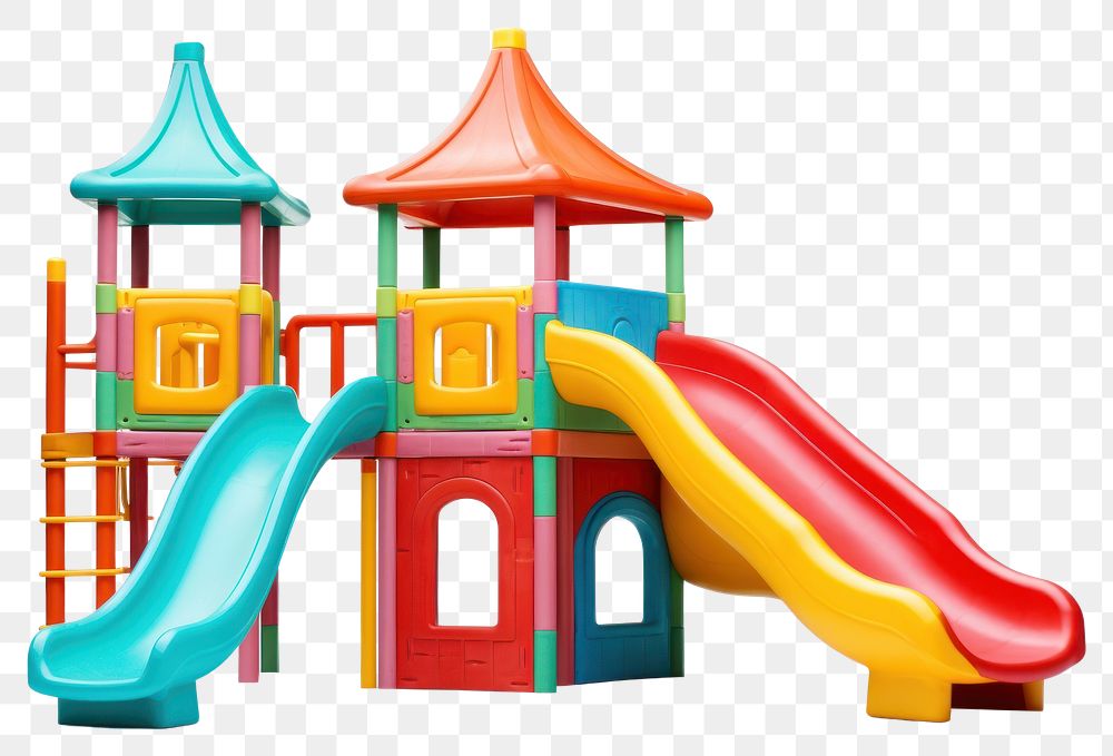 PNG Colorful playground slide toy white background. 