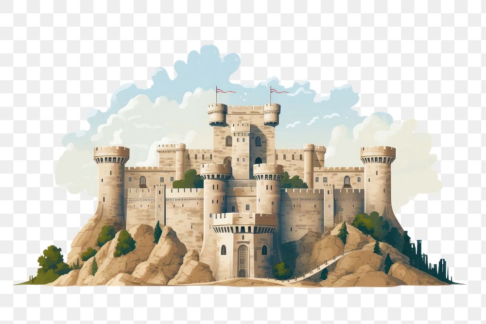 PNG Medieval castle architecture building white background. AI generated Image by rawpixel.
