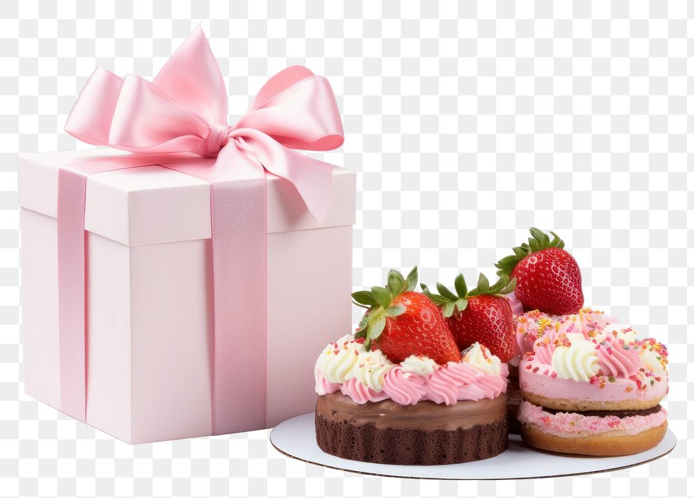 PNG Gift box dessert cake strawberry. 