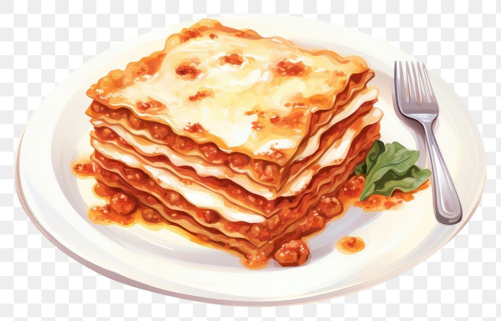 PNG Plate food lasagna meal. AI generated Image by rawpixel.