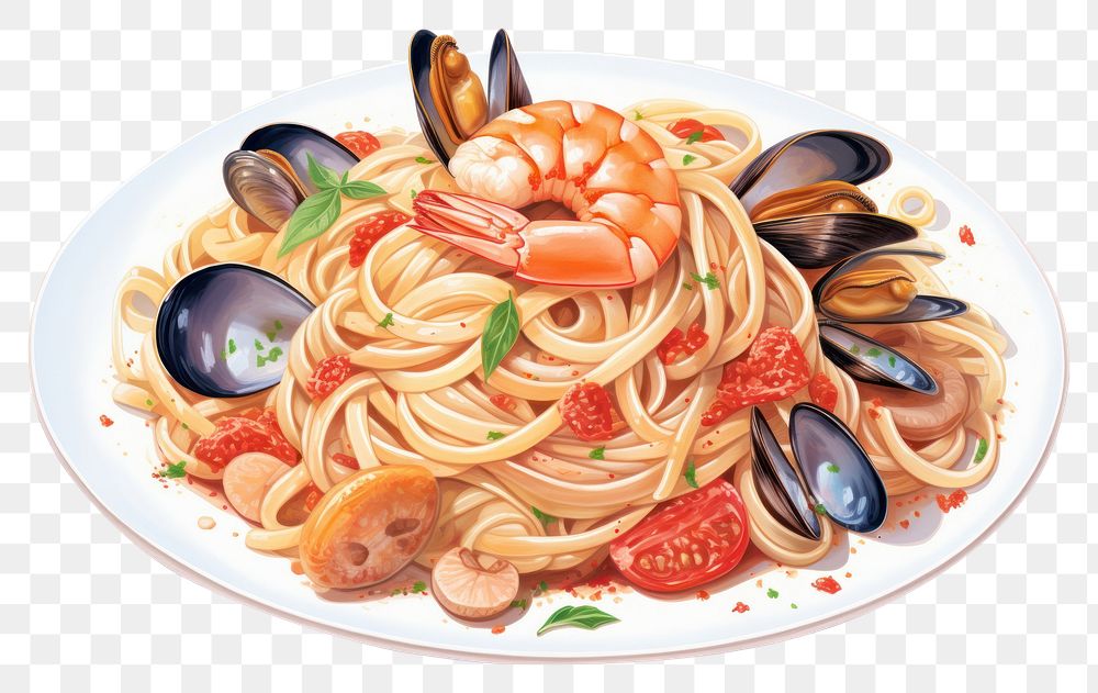 PNG Spaghetti seafood pasta plate. AI generated Image by rawpixel.