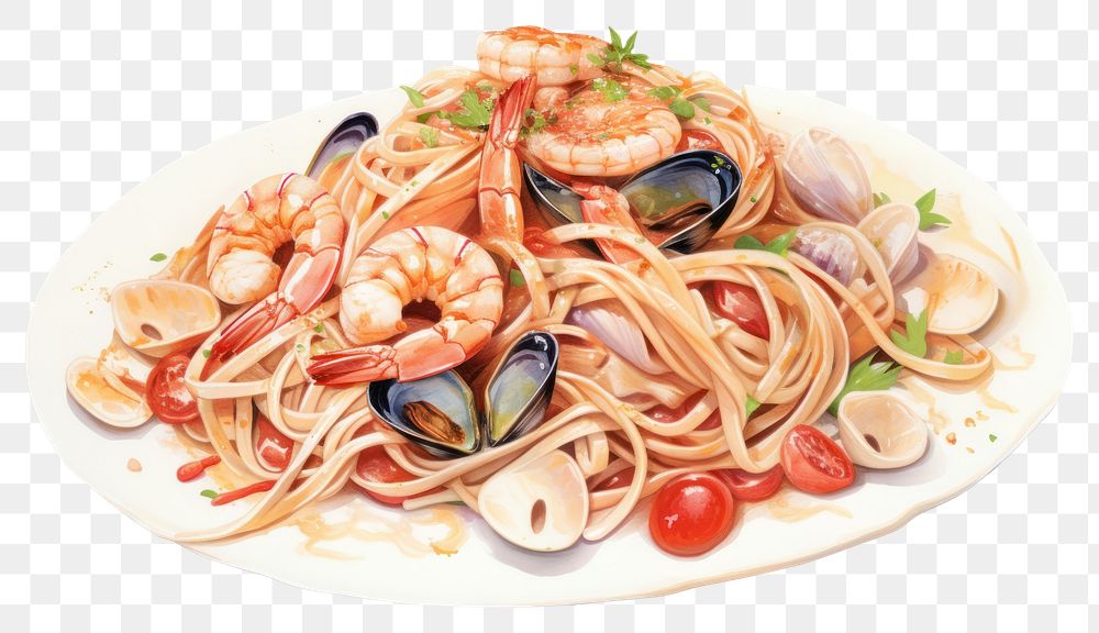 PNG Spaghetti seafood pasta plate. 