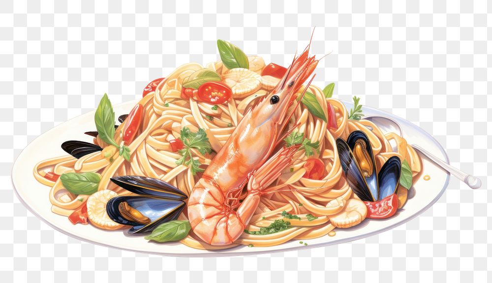PNG Spaghetti seafood lobster shrimp. AI generated Image by rawpixel.