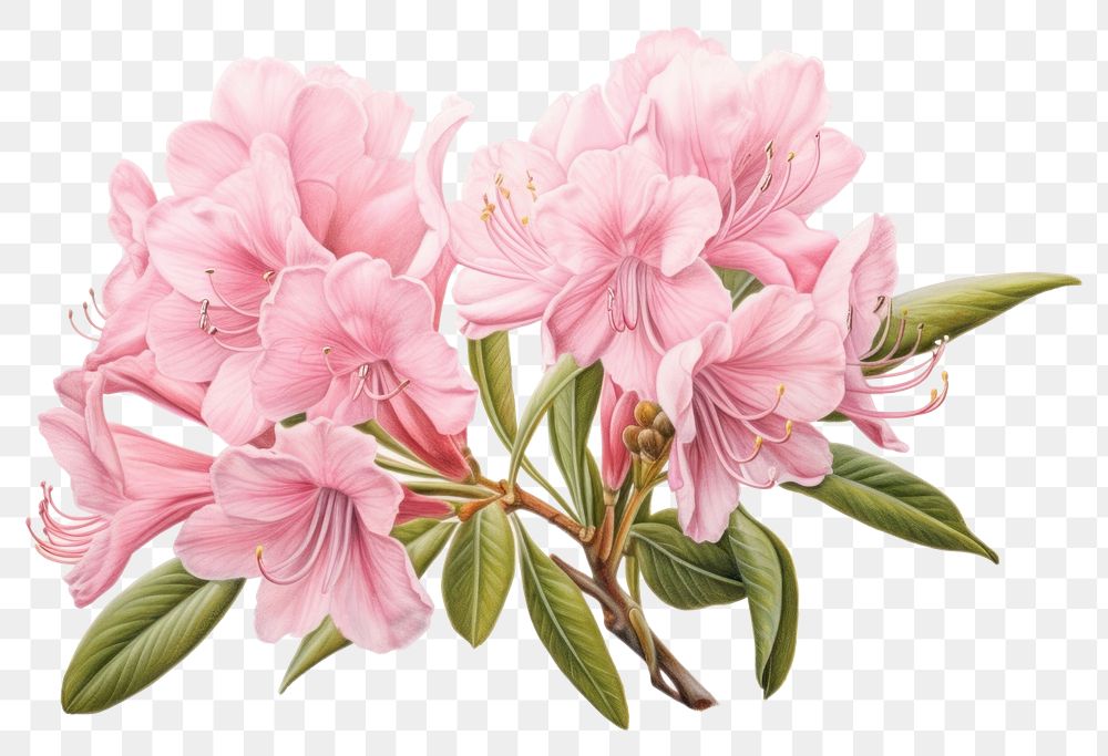 PNG  Rhododendron ferrugineum rhododendron blossom drawing. AI generated Image by rawpixel.