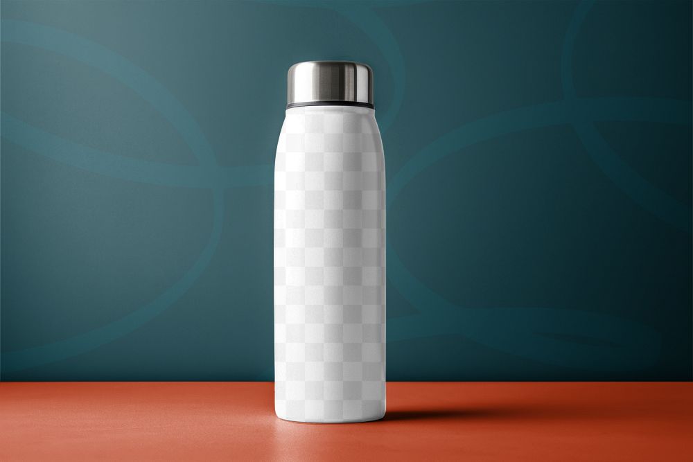 Portable water bottle png mockup, transparent product packaging