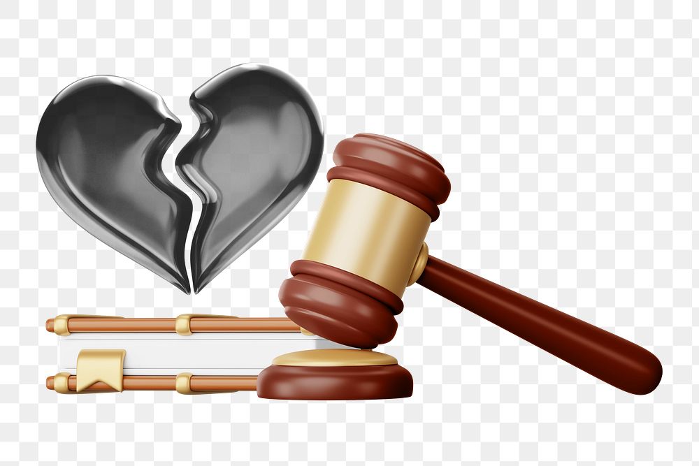 Divorce lawyer png remix, 3D gavel and book illustration, transparent background
