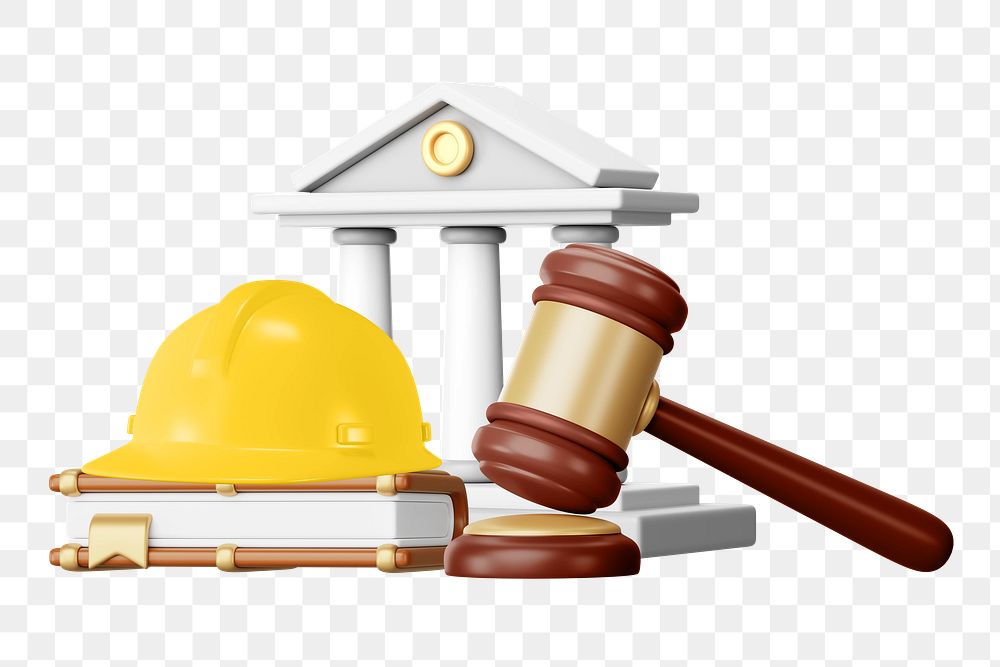 Employment lawyer png remix, 3D gavel and helmet illustration, transparent background