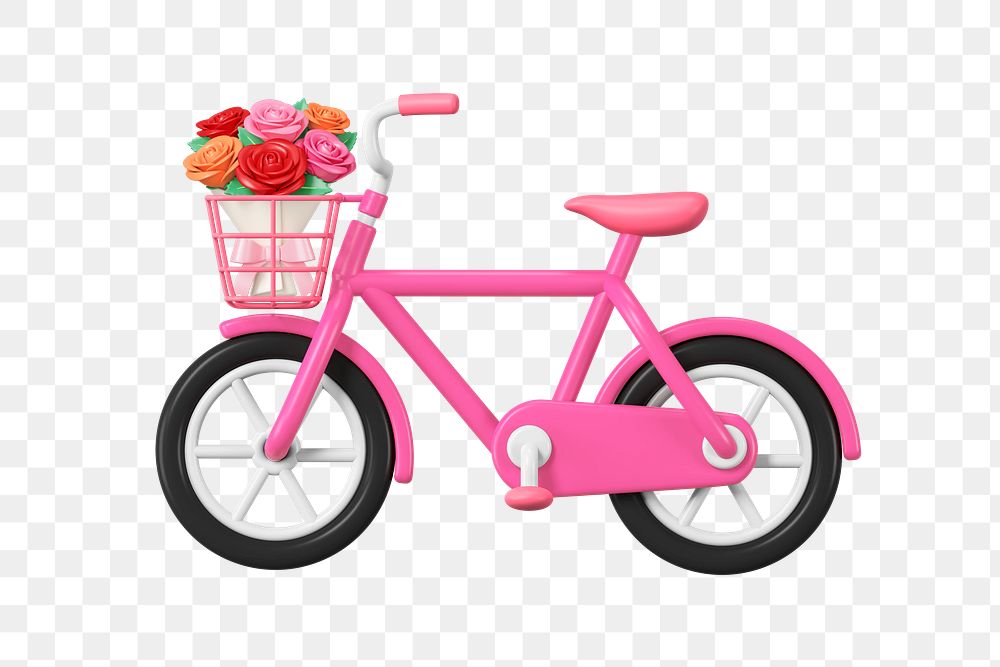 Pink bicycle png, 3D Valentine's illustration, transparent background