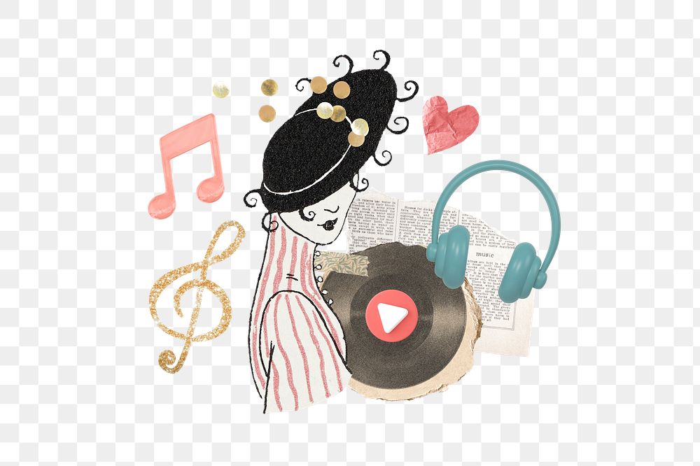 Vintage vibes music remix png, transparent background