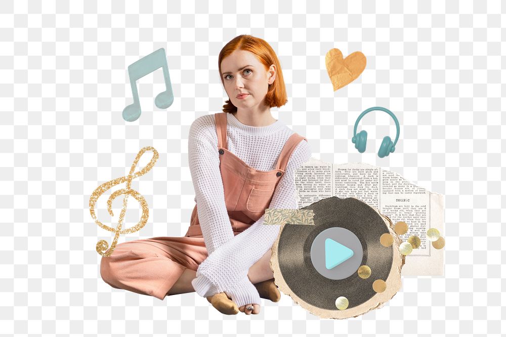 Creative music lover png remix, transparent background