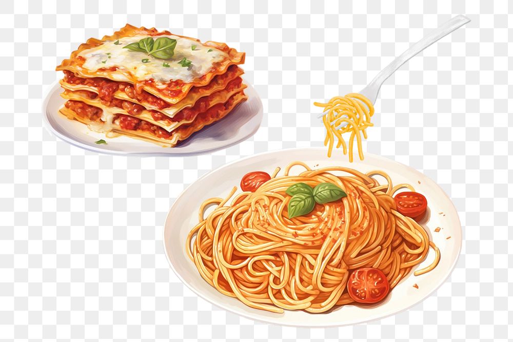 Spaghetti & lasagna png digital art food, transparent background