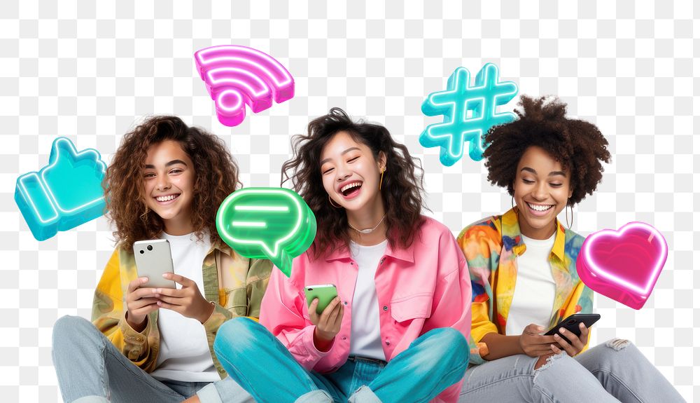 PNG online connection, social media remix, transparent background