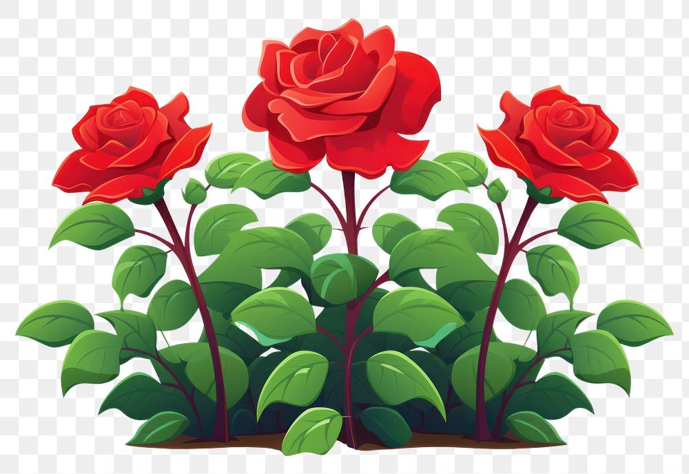 PNG Red rose bush cartoon flower plant. AI generated Image by rawpixel.