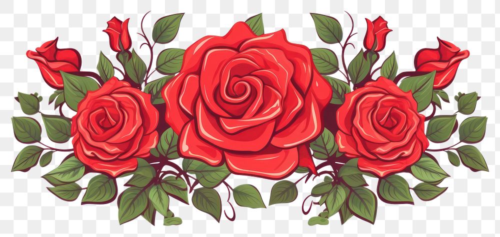 PNG Red rose pattern cartoon flower. 