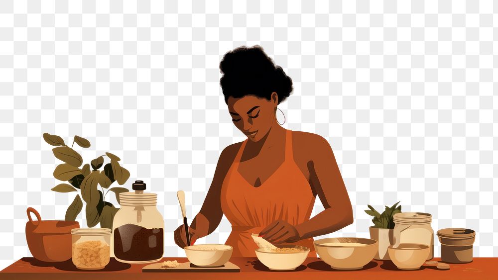 PNG African American woman cooking adult bowl food. AI generated Image by rawpixel.