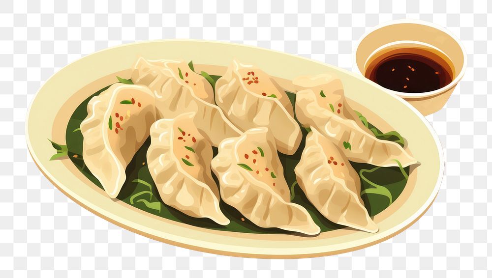 PNG Japanese gyoza dumpling plate food. AI generated Image by rawpixel.