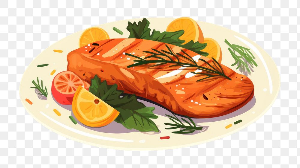 PNG Salmon plate food vegetable. AI generated Image by rawpixel.