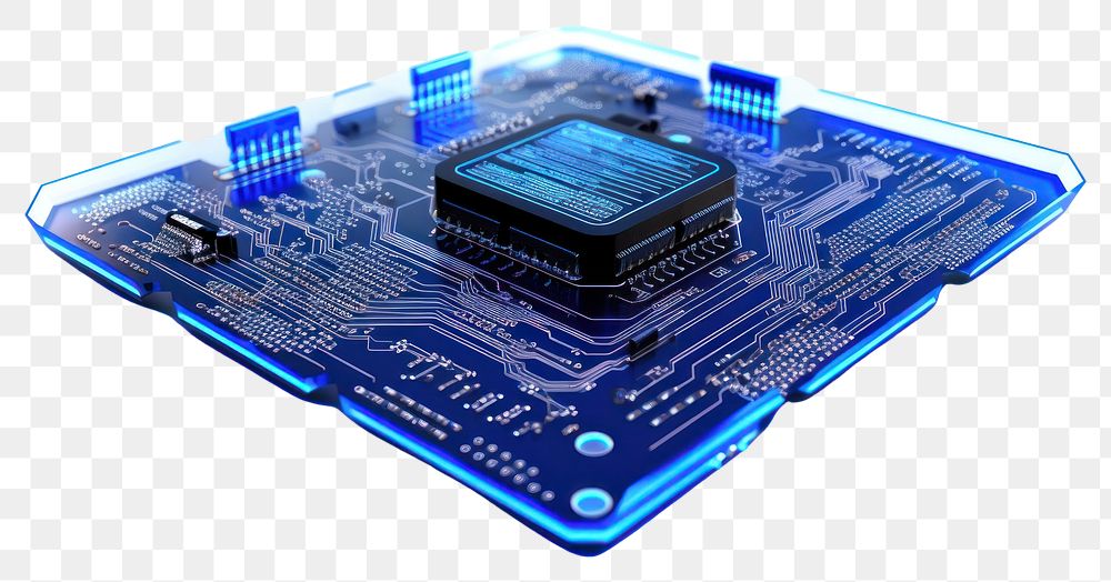 PNG Blue 3d circuit board microcontroller motherboard electronics. AI generated Image by rawpixel.