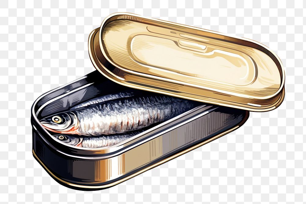 PNG  Tinned sardine aluminium fish white background. AI generated Image by rawpixel.