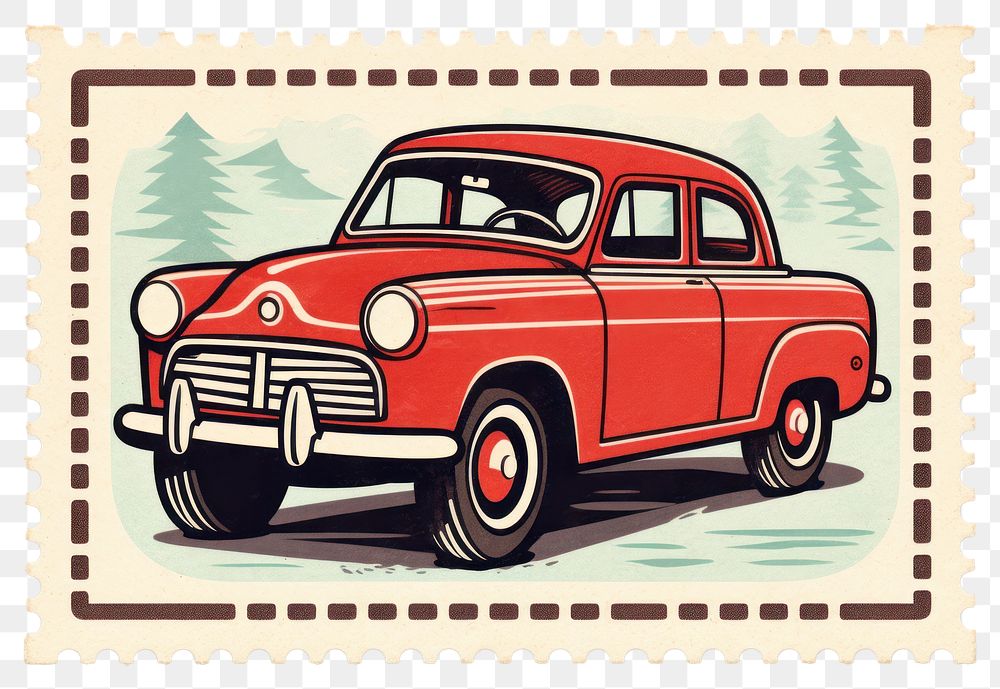 PNG Postage stamp car vehicle cartoon. AI generated Image by rawpixel.