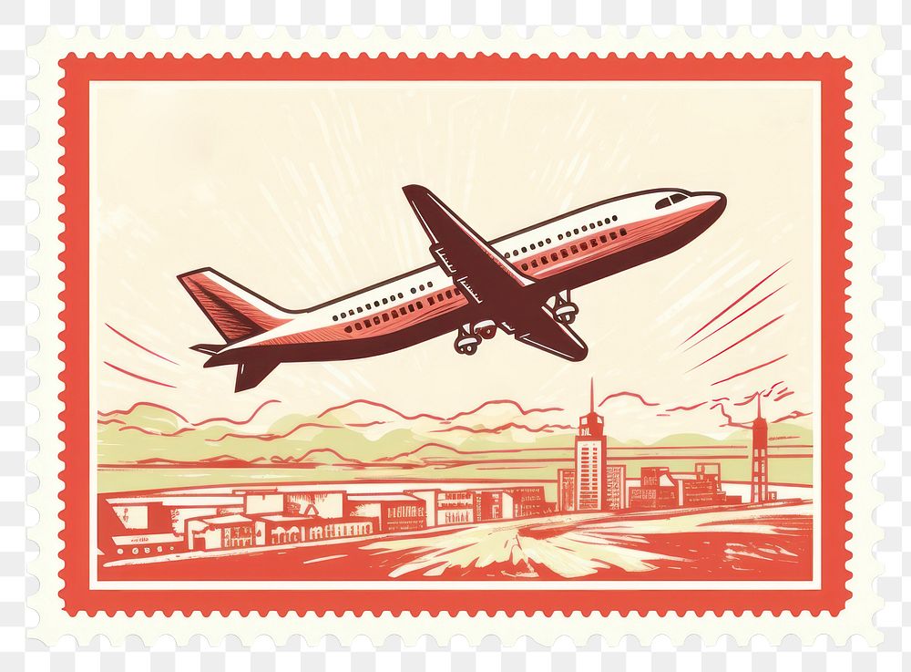 PNG Postage stamp aircraft airplane airliner. AI generated Image by rawpixel.