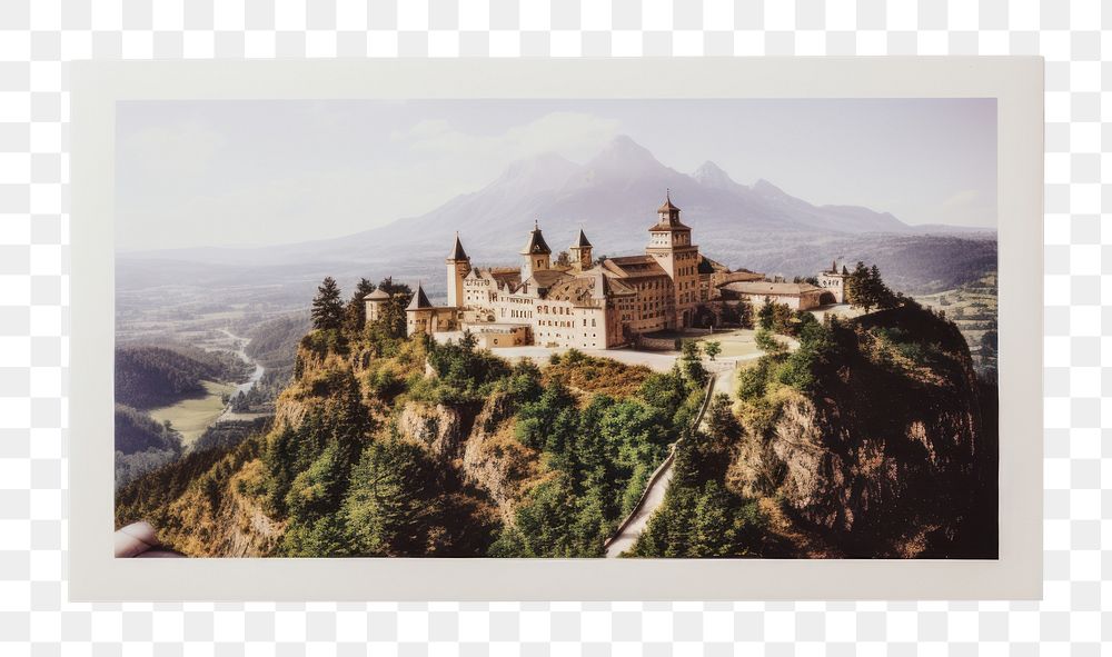 PNG Postcard architecture painting castle. AI generated Image by rawpixel.