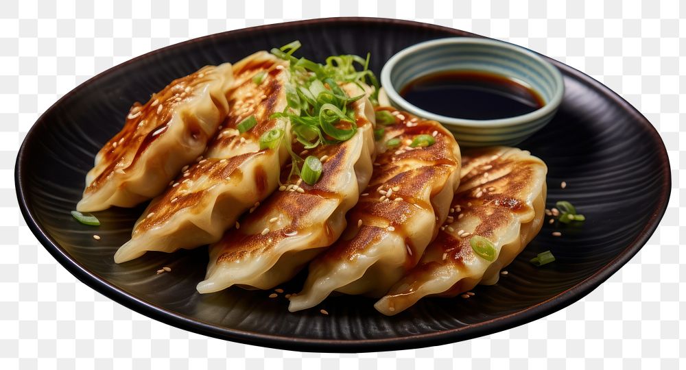 PNG Dumpling plate food sauce. AI generated Image by rawpixel.