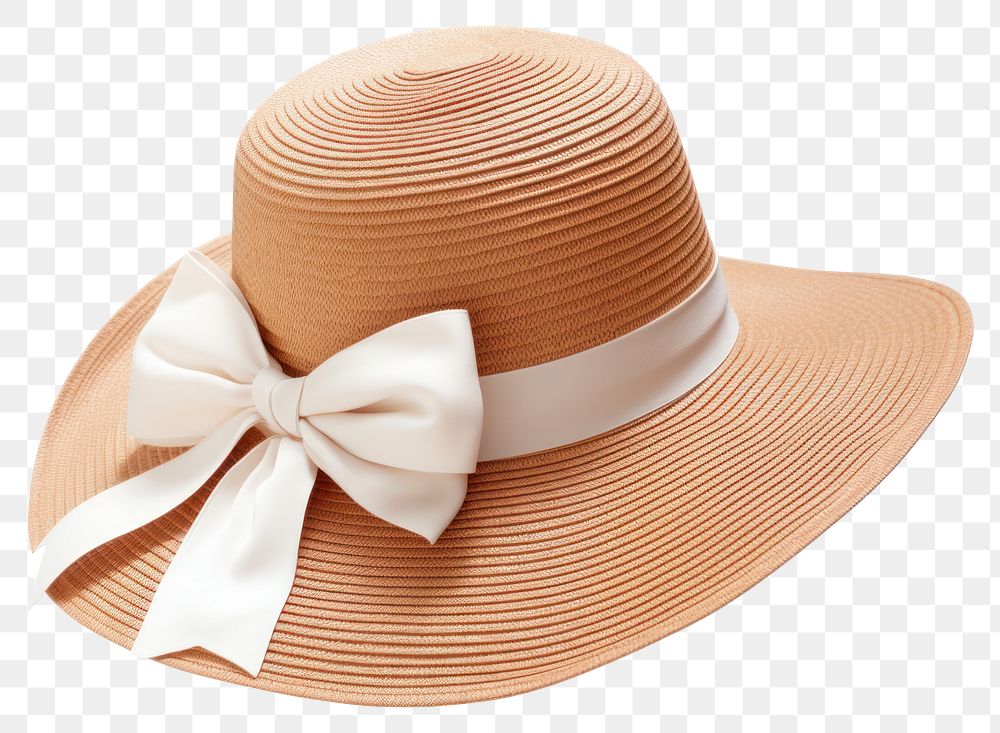 PNG Beach straw hat ribbon white background headwear. 