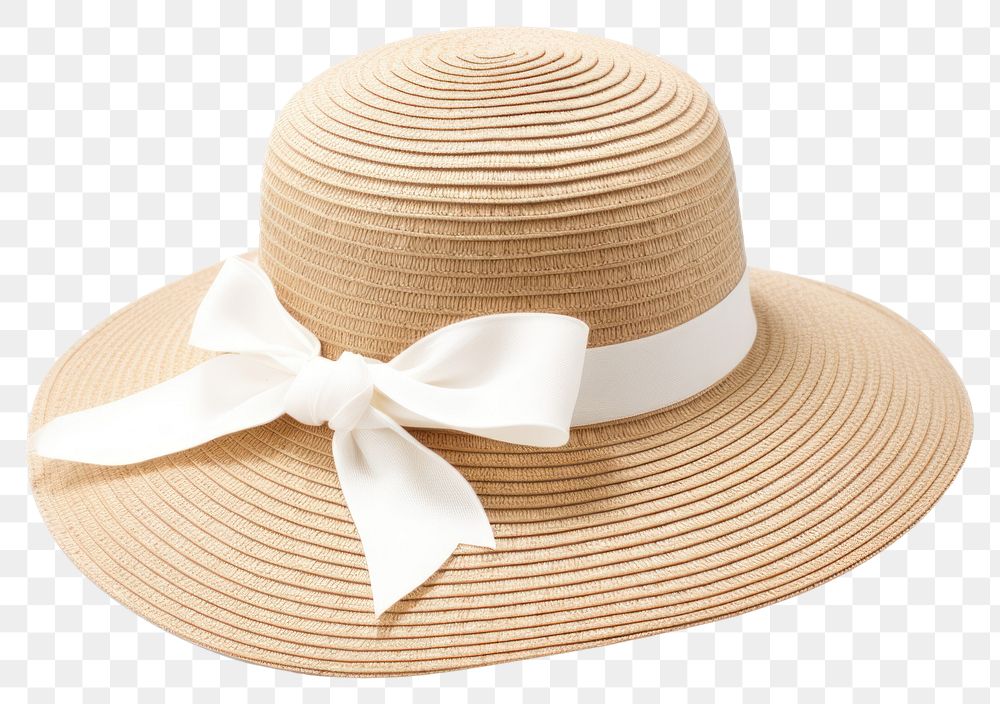 PNG Beach straw hat ribbon white background headwear. AI generated Image by rawpixel.