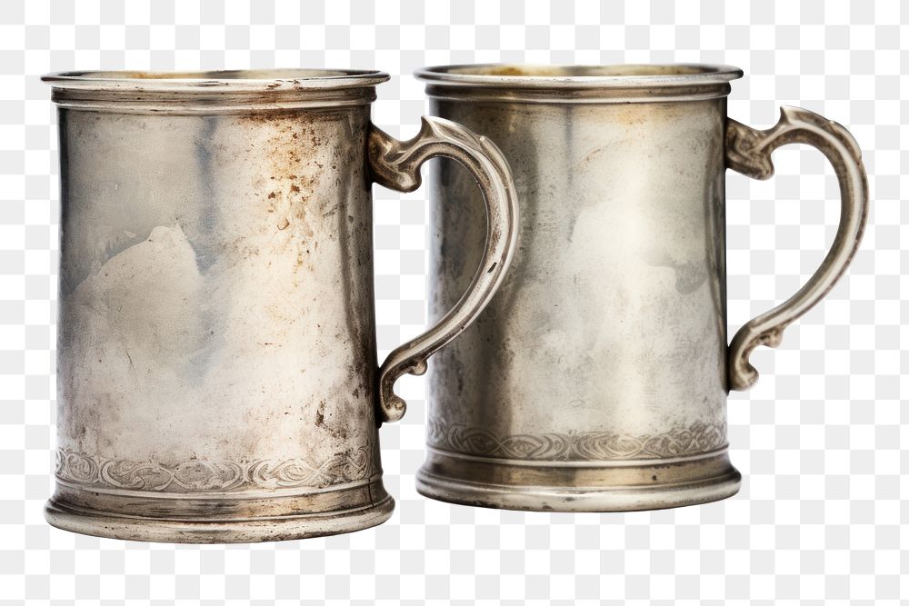 PNG Old silver cups mug white background refreshment. AI generated Image by rawpixel.